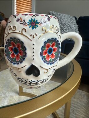 Natural Life "Coco" Sugar Skull folk art coffee mug with vibrant floral patterns